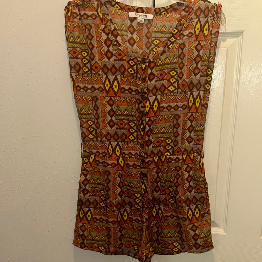 Forever 21 Brown and Orange Graphic Jumpsuit